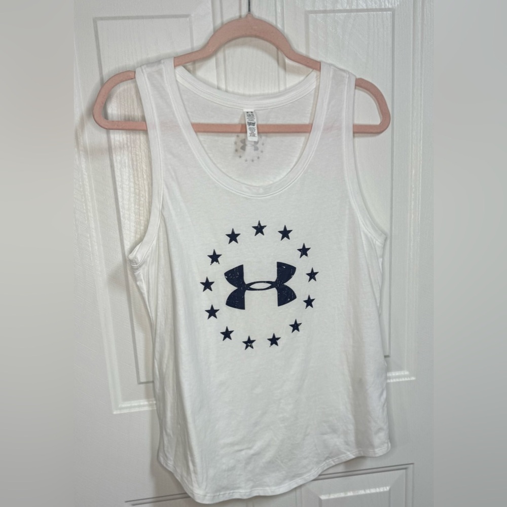 Under Armour  Women's White Tank Top with Navy  Star Design